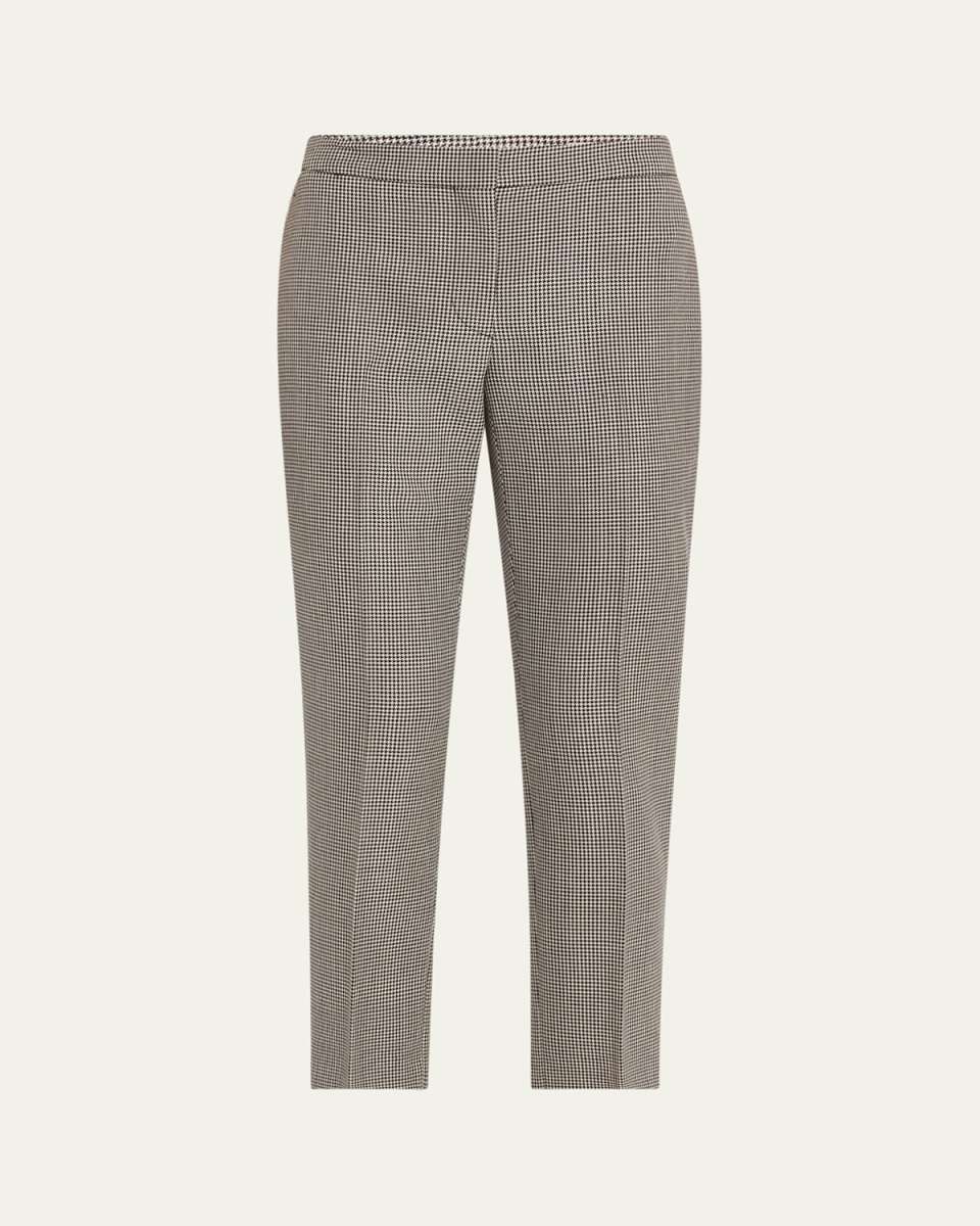 Mid-Rise Straight-Leg Houndstooth Trousers